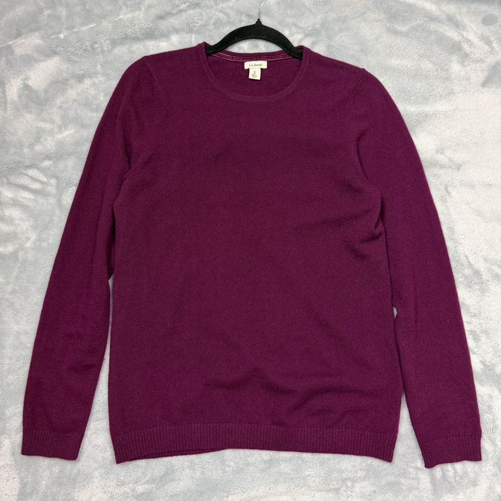 LL Bean Womens 100% Cashmere Crewneck Sweater Plum Purple M